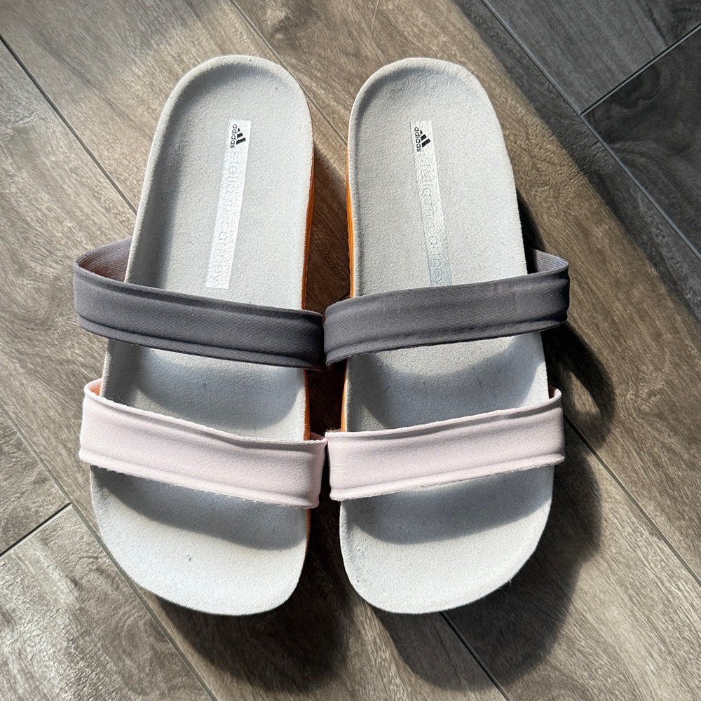Adidas by Stella McCartney Gray and Orange Slide Sandals